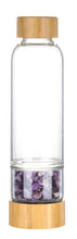 Load image into Gallery viewer, B.L.O.W. Co. Glass Water Bottle with Bamboo Lid & Crystals. 10 different stones from Amethyst, Aventurine, Tigers Eye, Rose Quartz, Clear Quartz, Citrine, Tourmaline, Red Jasper and MORE!! This also comes with a neoprene sleeve to keep your drinks cooler longer. This is available individually or as a gift set!!