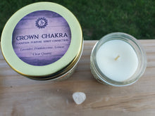 Load image into Gallery viewer, Crown Chakra  Location – Top / Center of the head Purpose – Cognition, Our Connection to Spirituality and Higher Self / Life / Purpose Element – Thought Crystals – Clear Quartz or Moonstone Affirmation – “I am one with my higher self and one with the divine.” Oils – Lavender, Frankincense, Lemon