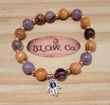 Load image into Gallery viewer, Lepidolite, Super 7, Wood Beads and Hematite w/ Hamsa Hand for Positivity from Others