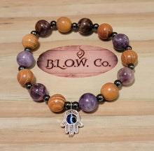 Load image into Gallery viewer, Lepidolite, Super 7, Wood Beads and Hematite w/ Hamsa Hand for Positivity from Others