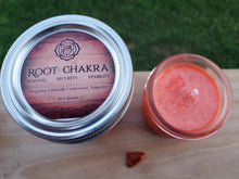 Load image into Gallery viewer, Root Chakra  Location – Base of spine Purpose – Survival, Security, Stability Element – Earth Crystal – Red Jasper  Affirmation – I am a divine being of light. I am peaceful, I am protected, and secure.” Oils – Bergamot, Patchouli, Cedarwood, Tangerine