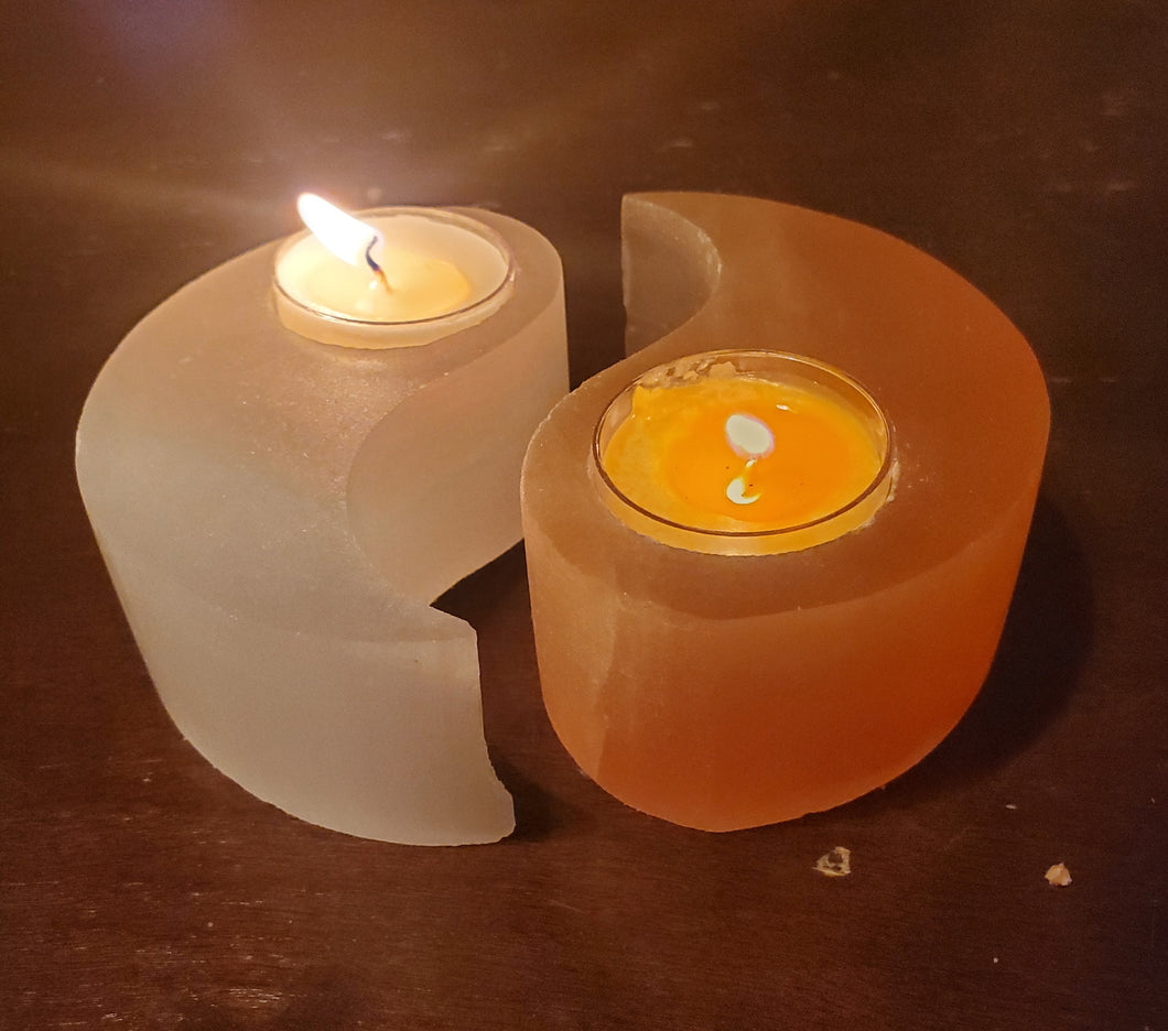 Yin Yang Orange and White Selenite Tealight Candle Holder