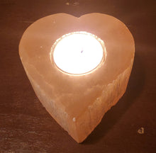 Load image into Gallery viewer, Orange Selenite 4&quot; Heart Shaped Tealight Candle Holder
