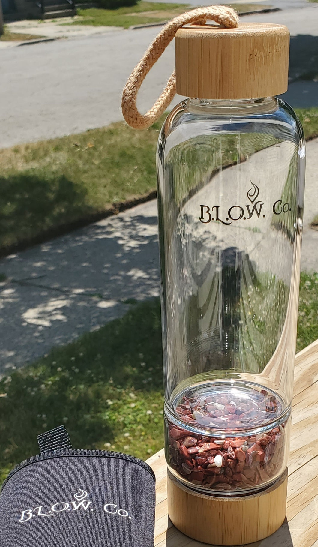 B.L.O.W. Co. Red Jasper Glass Water Bottle