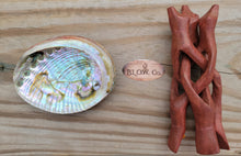 Load image into Gallery viewer, Abalone Shell and Wooden Tripod Cobra Stand
