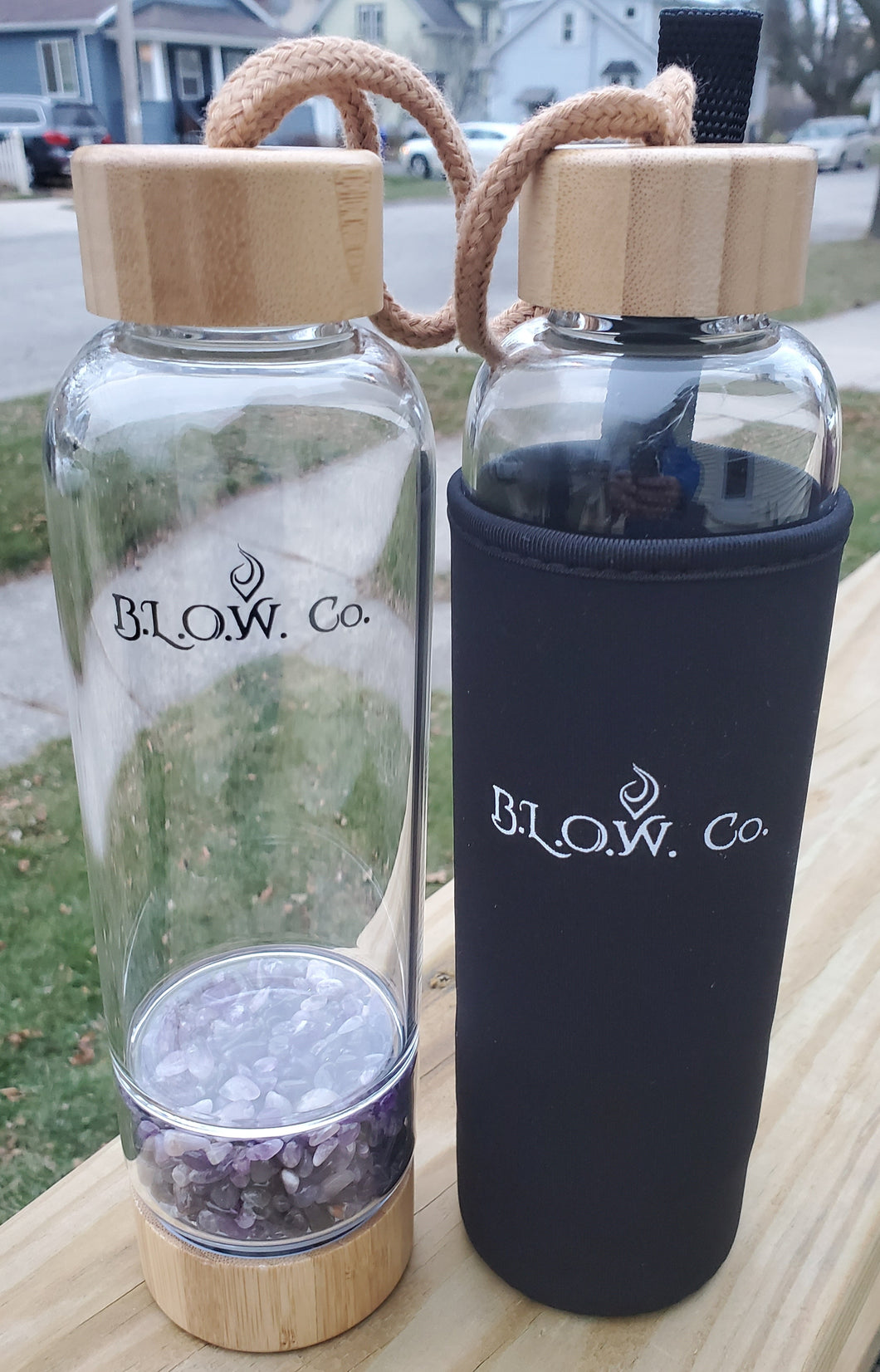 B.L.O.W. Co. Amethyst Glass Crystal Water Bottle
