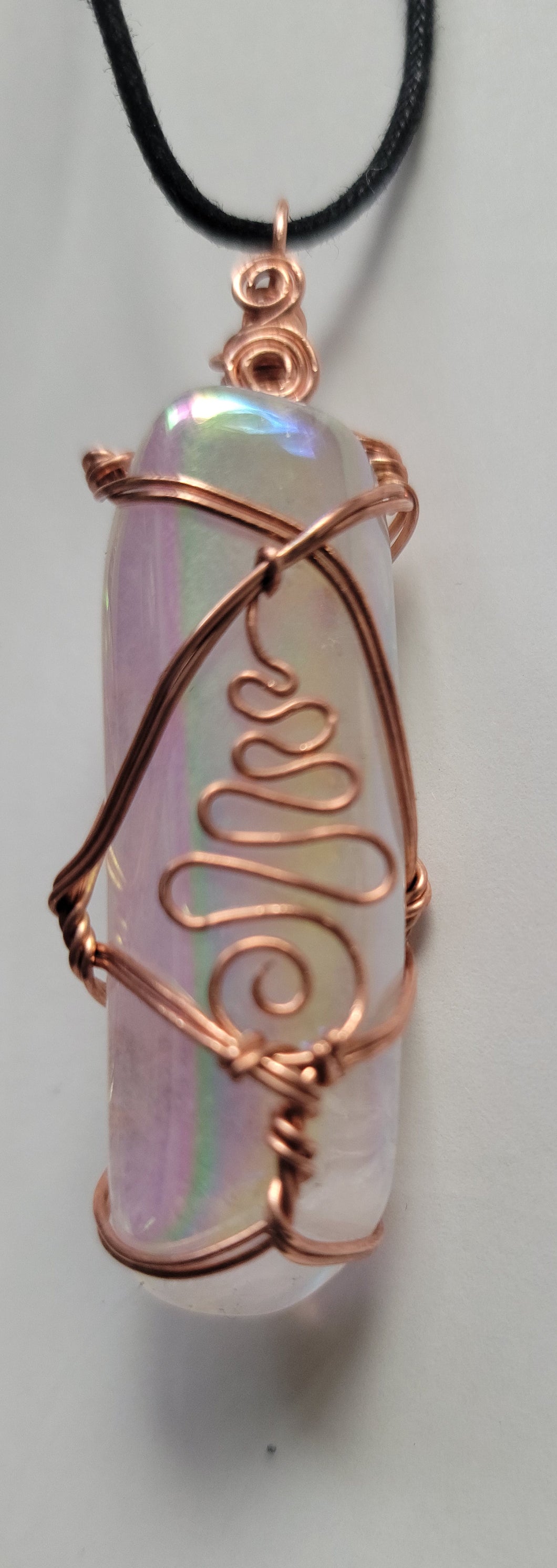 Angel Aura Quartz Pendant w/ Copper Wire Wrap