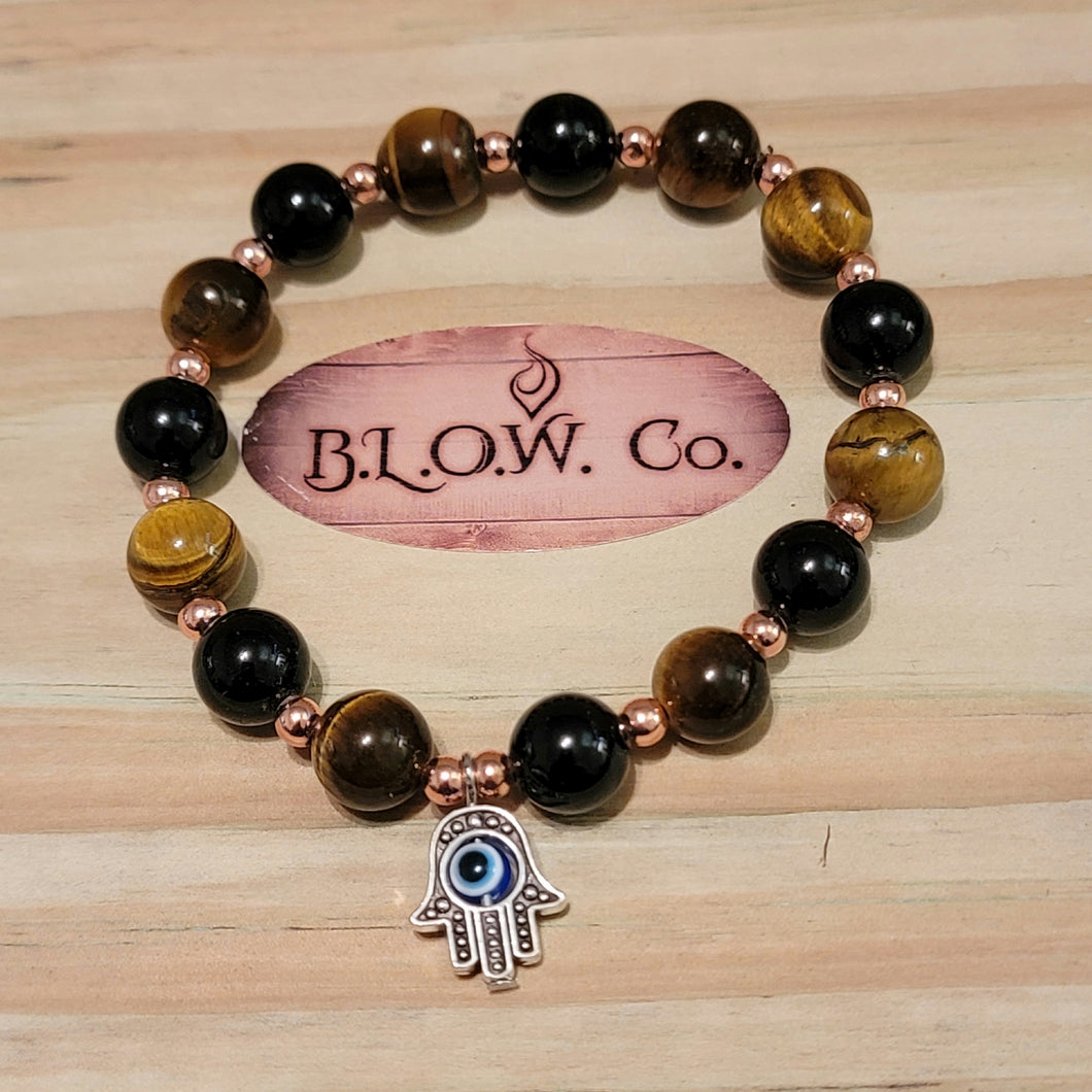 Black Tourmaline and Tigers Eye with Hamsa Hand for Protection from Negative People