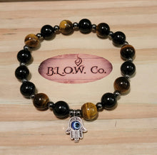 Load image into Gallery viewer, Black Tourmaline and Tigers Eye with Hamsa Hand for Protection from Negative People
