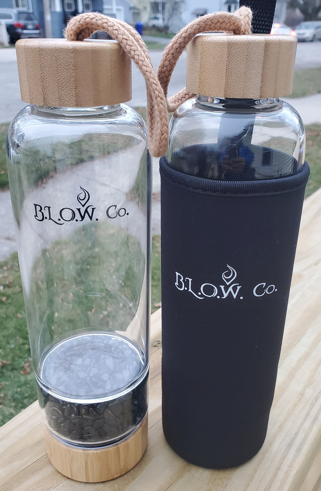B.L.O.W. Co. Black Obsidian Glass Crystal Water Bottle