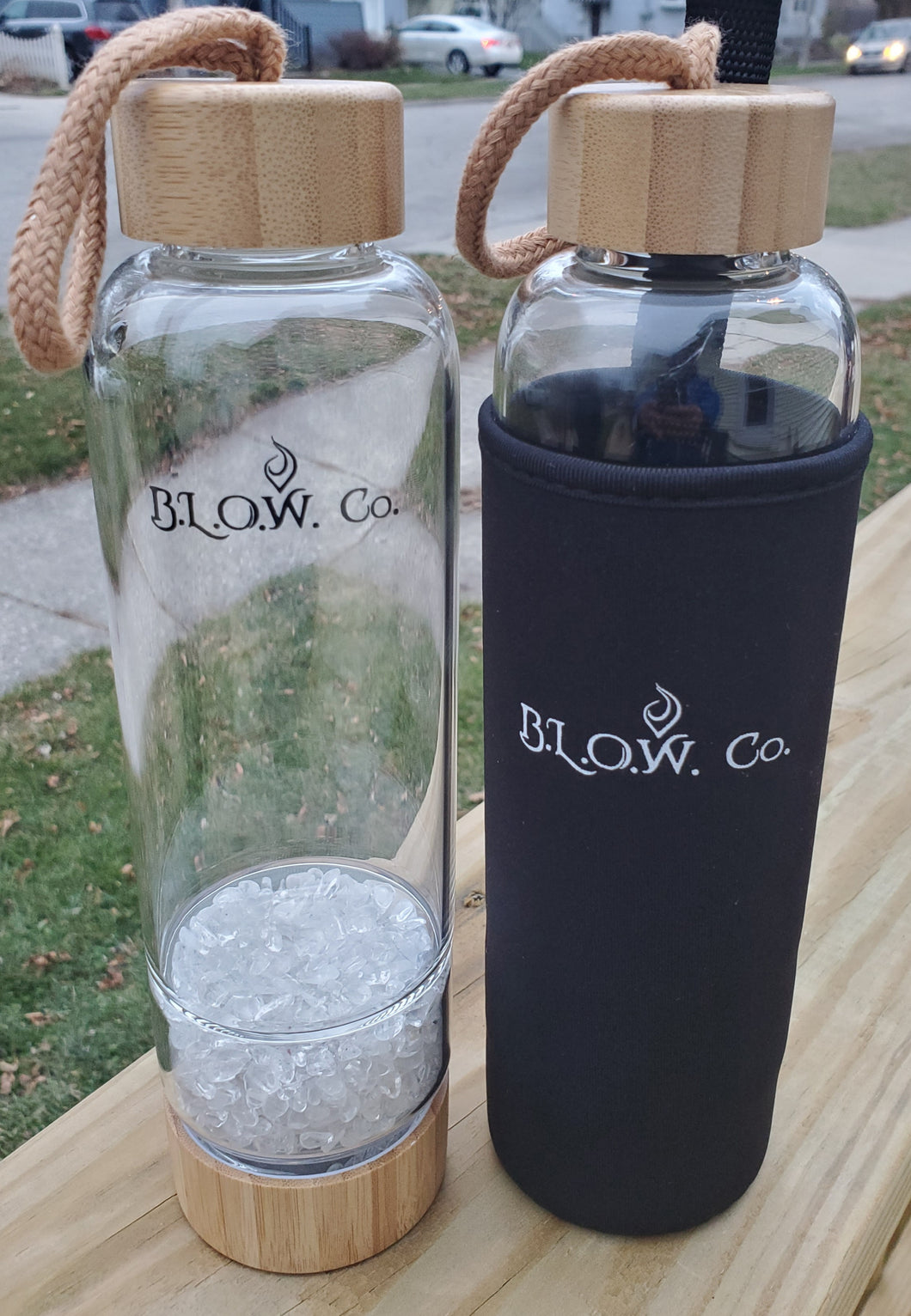 B.L.O.W. Co. Clear Quartz Glass Crystal Water Bottle