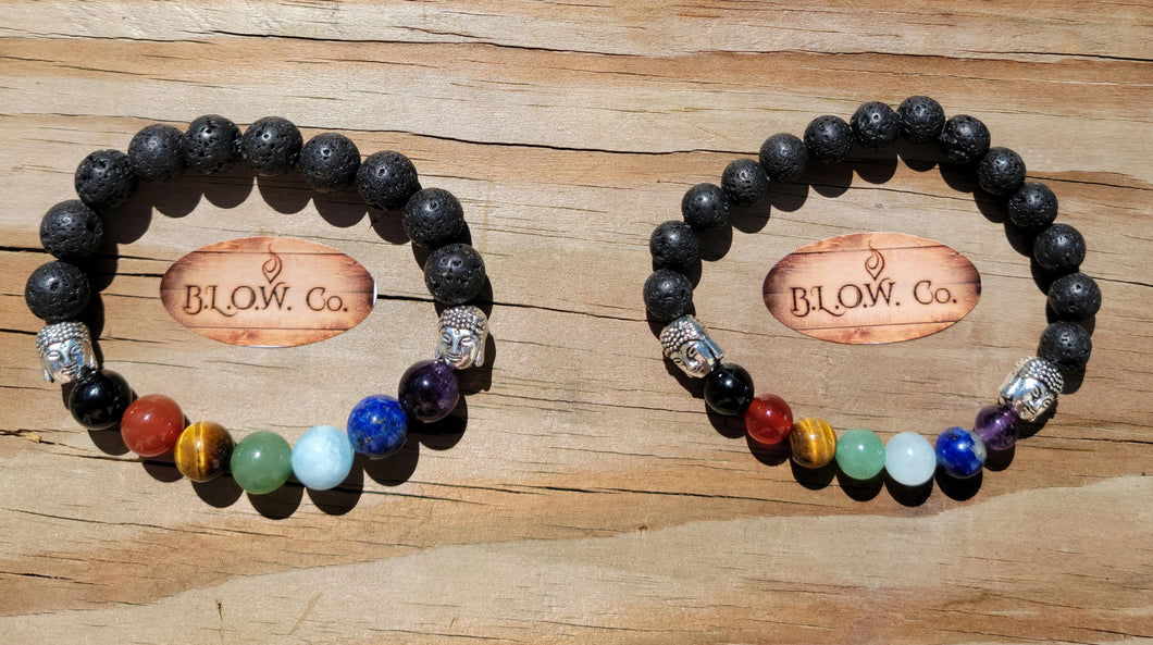 Custom 7 Chakra bracelets with Lava Stone