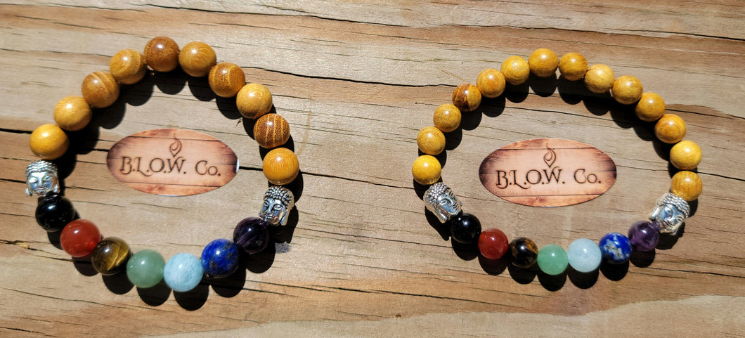 Custom 7 Chakra bracelets with Wooden Beads