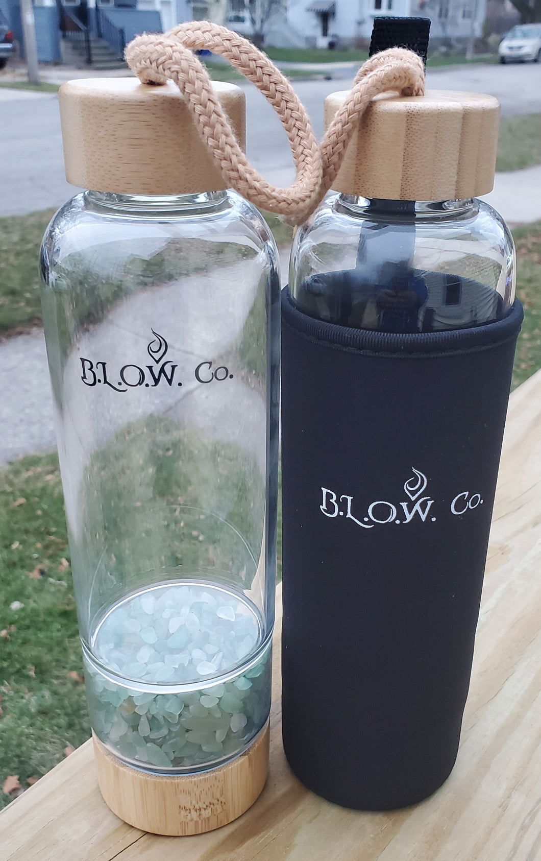 B.L.O.W. Co. Green Aventurine Glass Crystal Water Bottle
