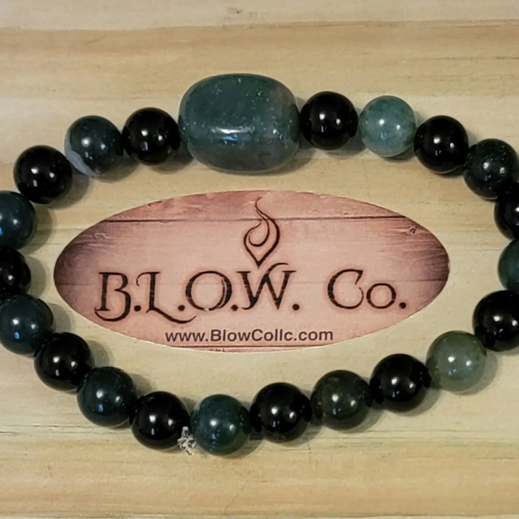 Moss Agate and Black Tourmaline Custom Bracelet