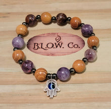 Load image into Gallery viewer, Lepidolite, Super 7, Wood Beads and Hematite w/ Hamsa Hand for Positivity from Others

