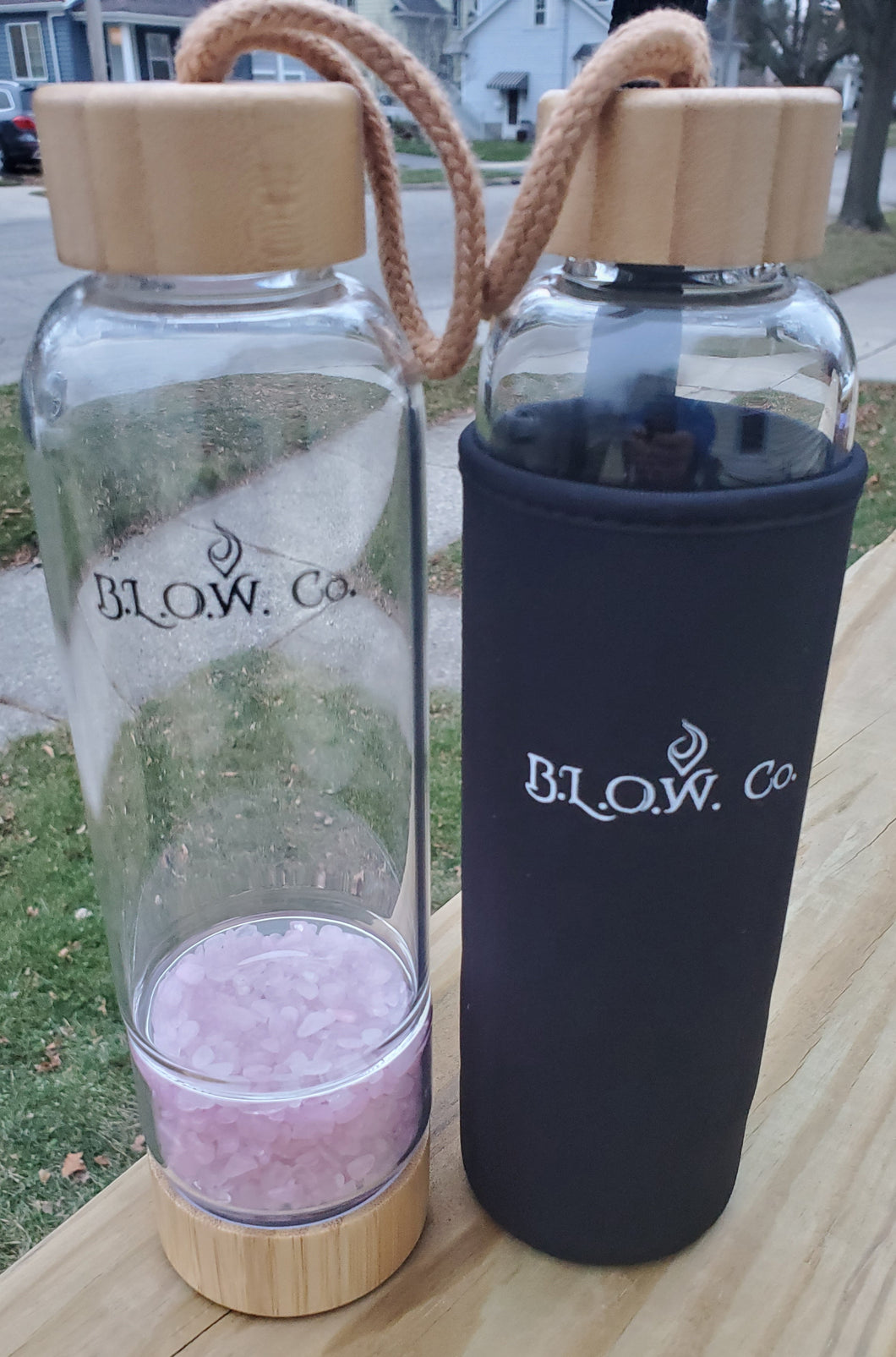 B.L.O.W. Co. Rose Quartz Glass Crystal Water Bottle