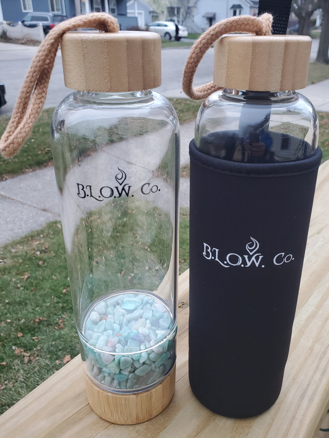 B.L.O.W. Co. Amazonite Glass Crystal Water Bottle