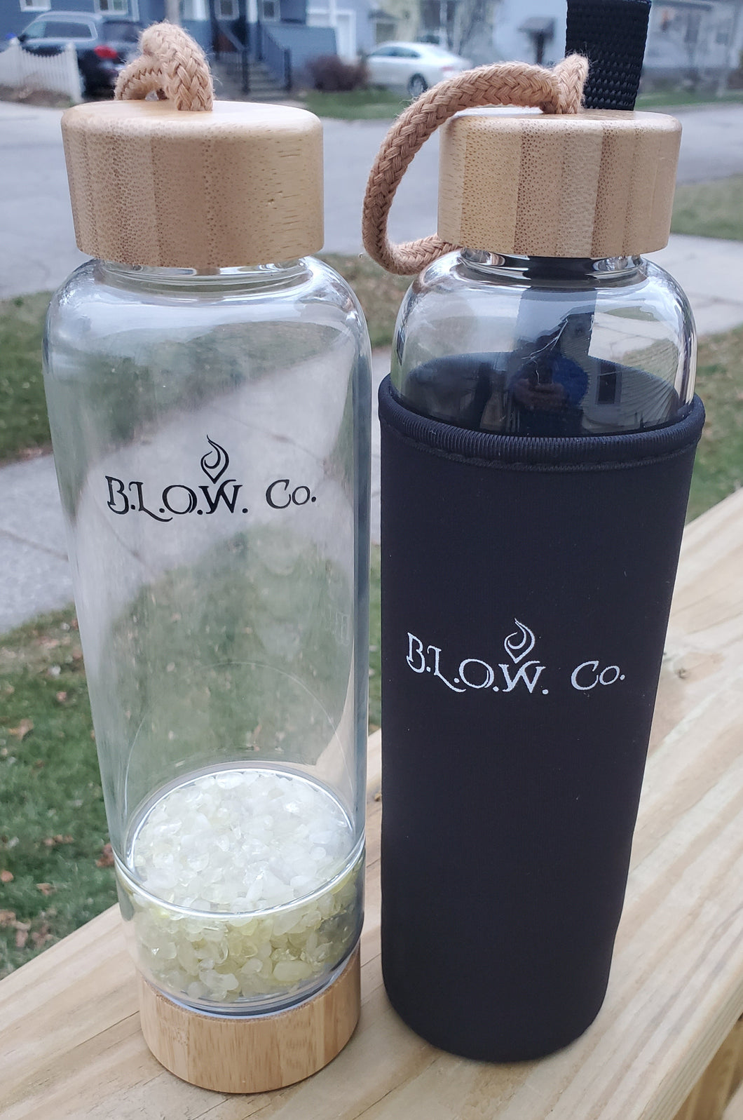 B.L.O.W. Co. Yellow Jade Glass Crystal Water Bottle